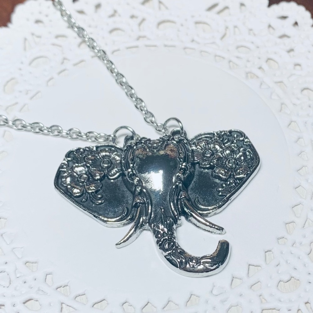 Elephant Pendant Necklace, Silver plated Spoon Style